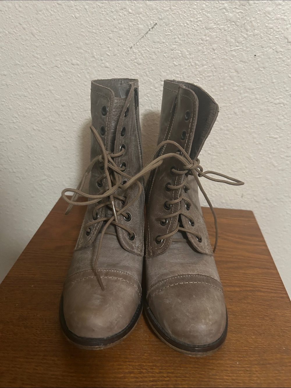 Taupe Lace-Up Combat Boots